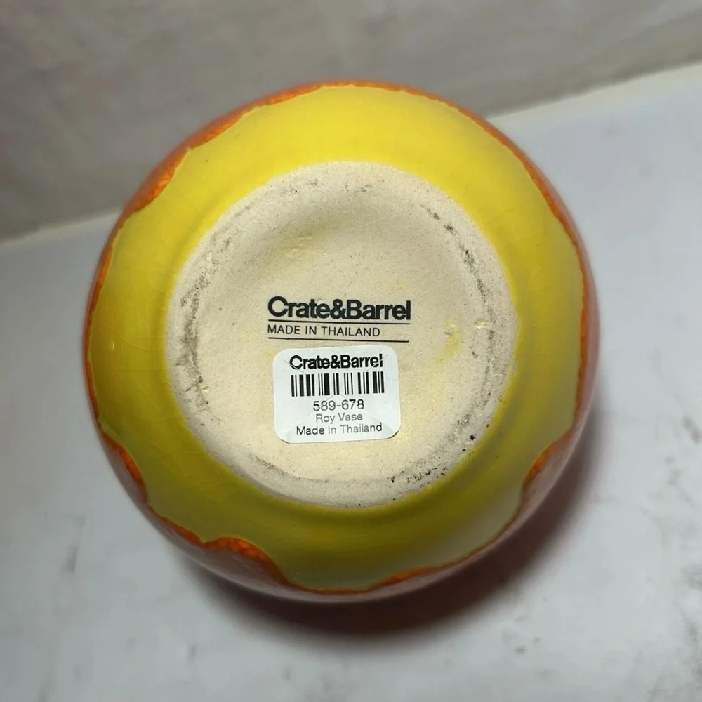 2 Drip Glaze Red Orange Yellow Bud Vase Roy Crate & Barrel Art Pottery 5” Pair